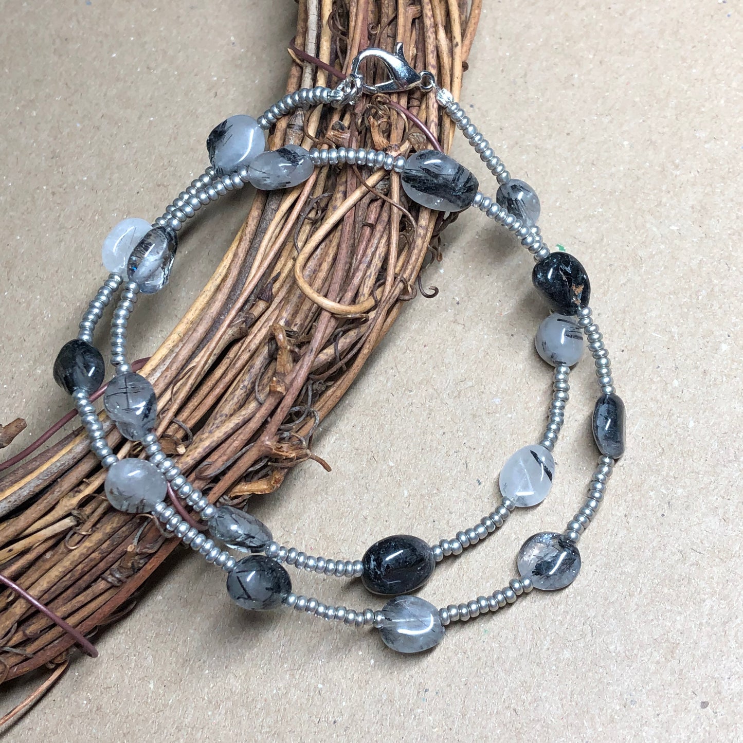 Black and white striated agate choker necklace