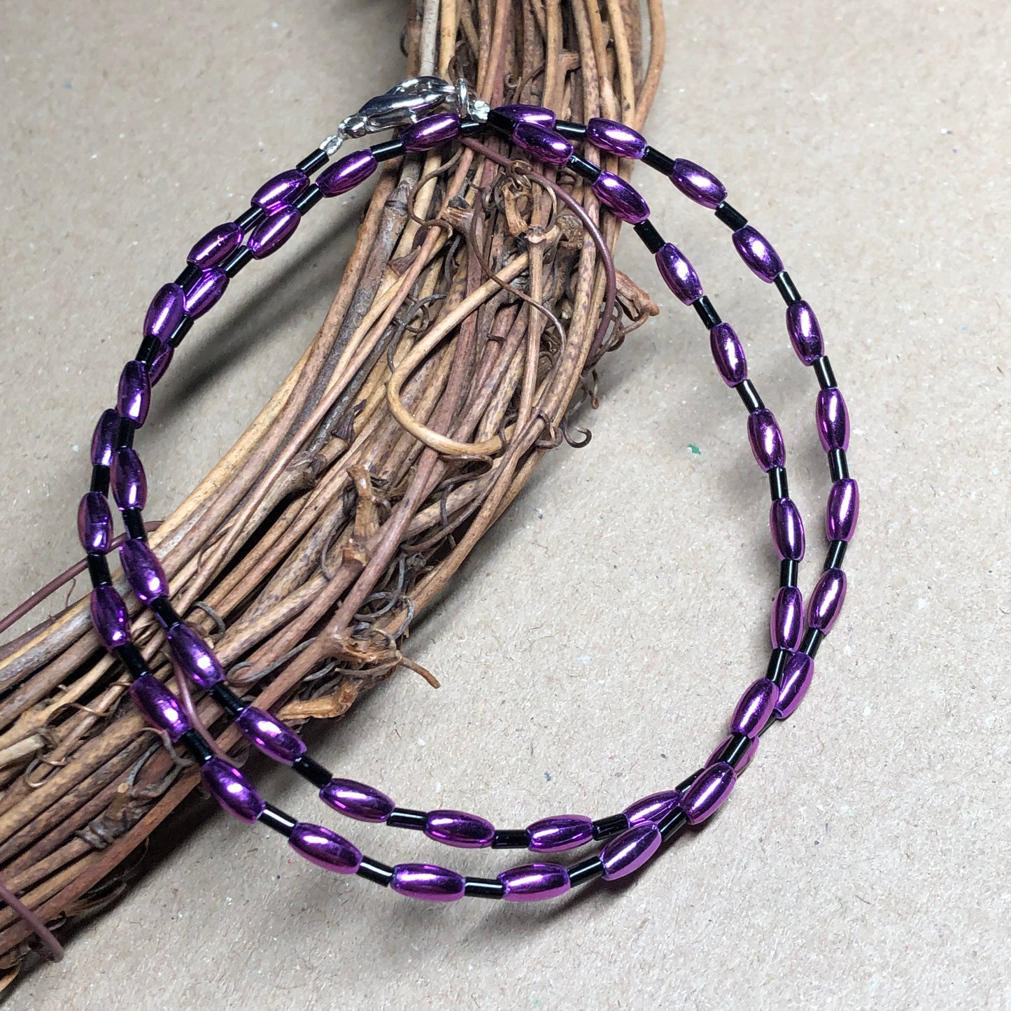 Shiny purple and black choker necklace