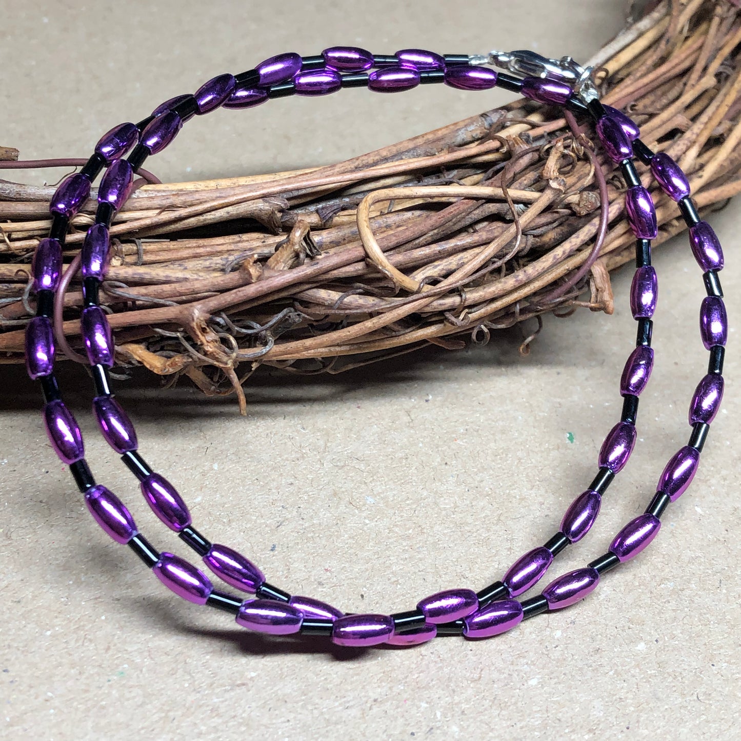 Shiny purple and black choker necklace