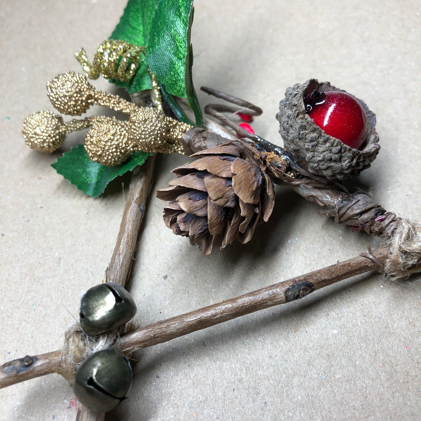 Rustic twine and twig witch bell decoration