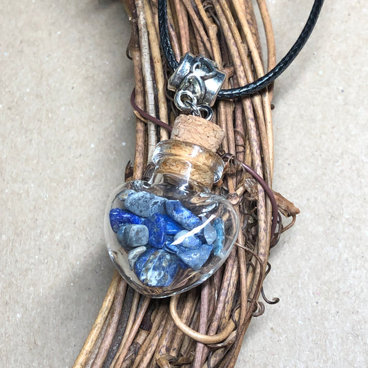 Black cord choker with Sodalite chip wish bottle