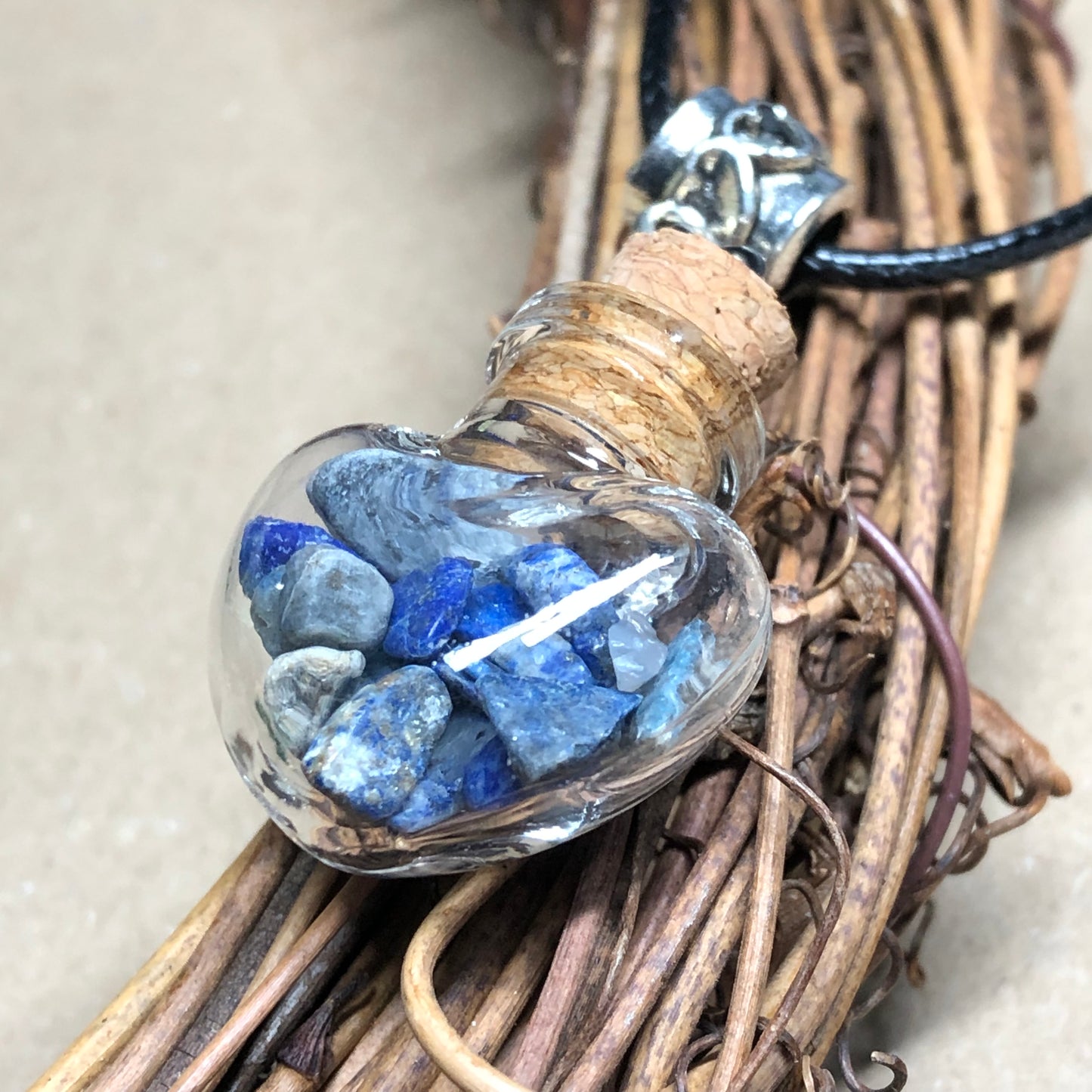 Black cord choker with Sodalite chip wish bottle