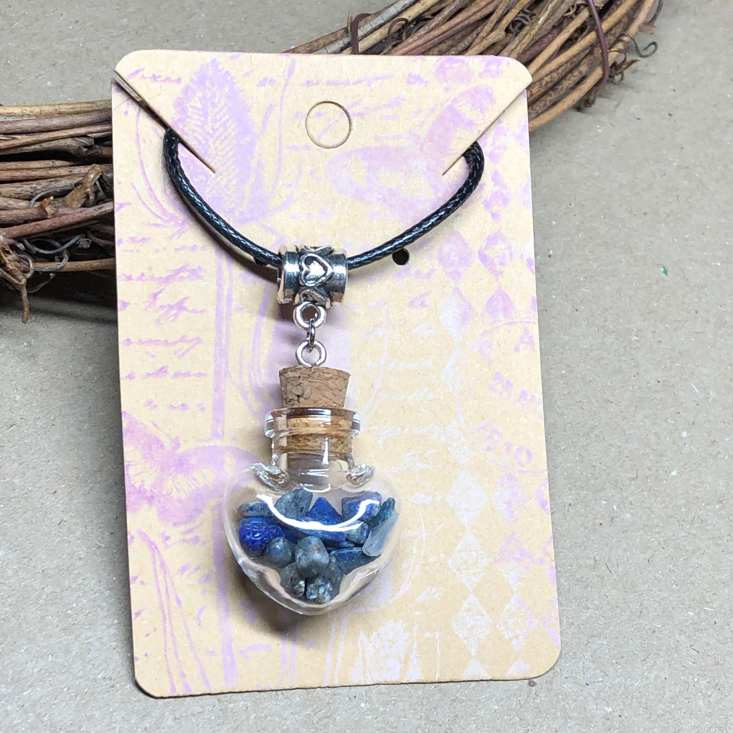 Black cord choker with Sodalite chip wish bottle