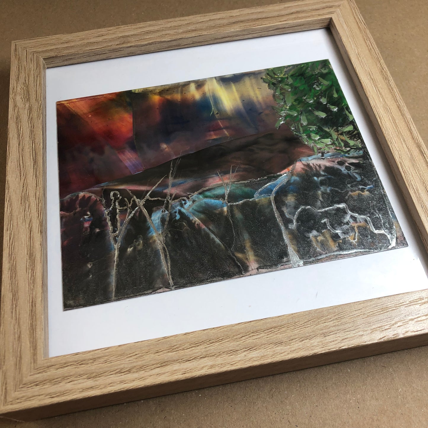 Encaustic fantasy landscape framed art