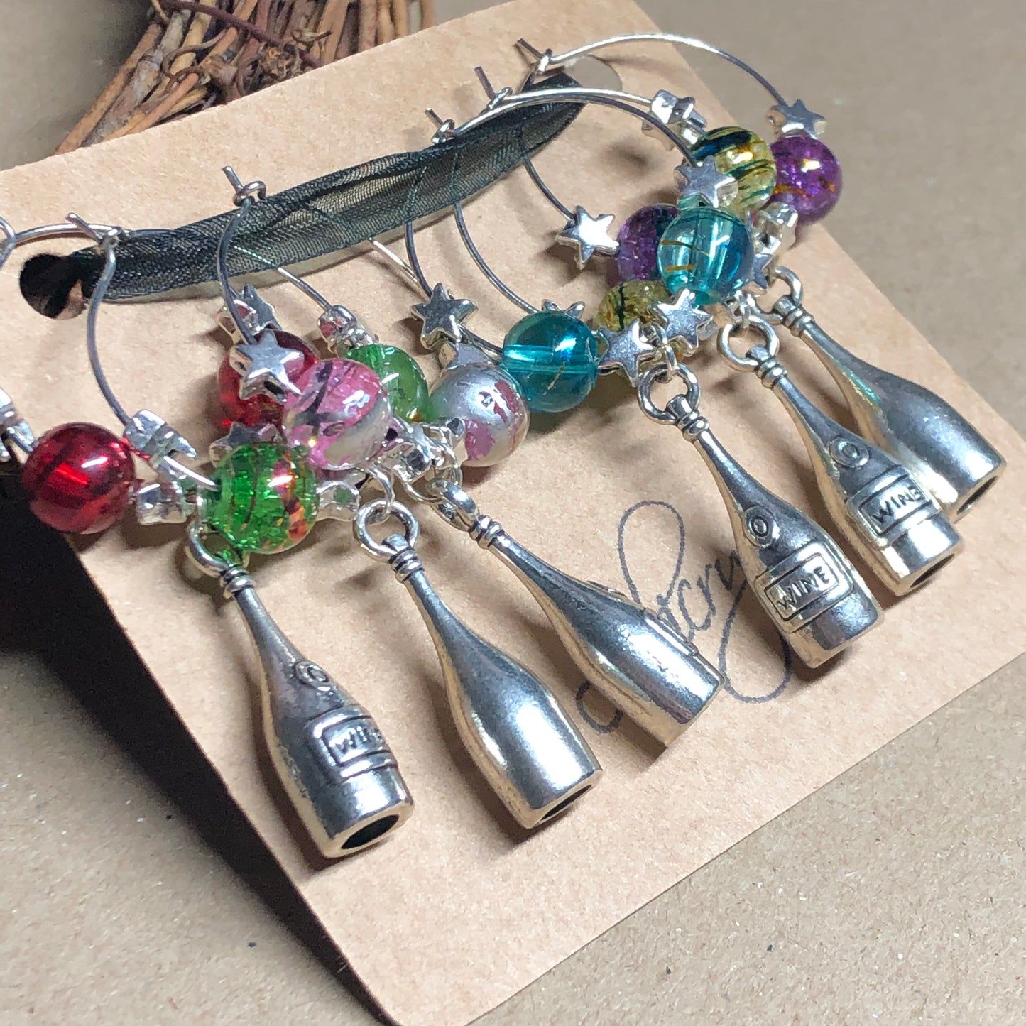 Wine bottle wine glass charms