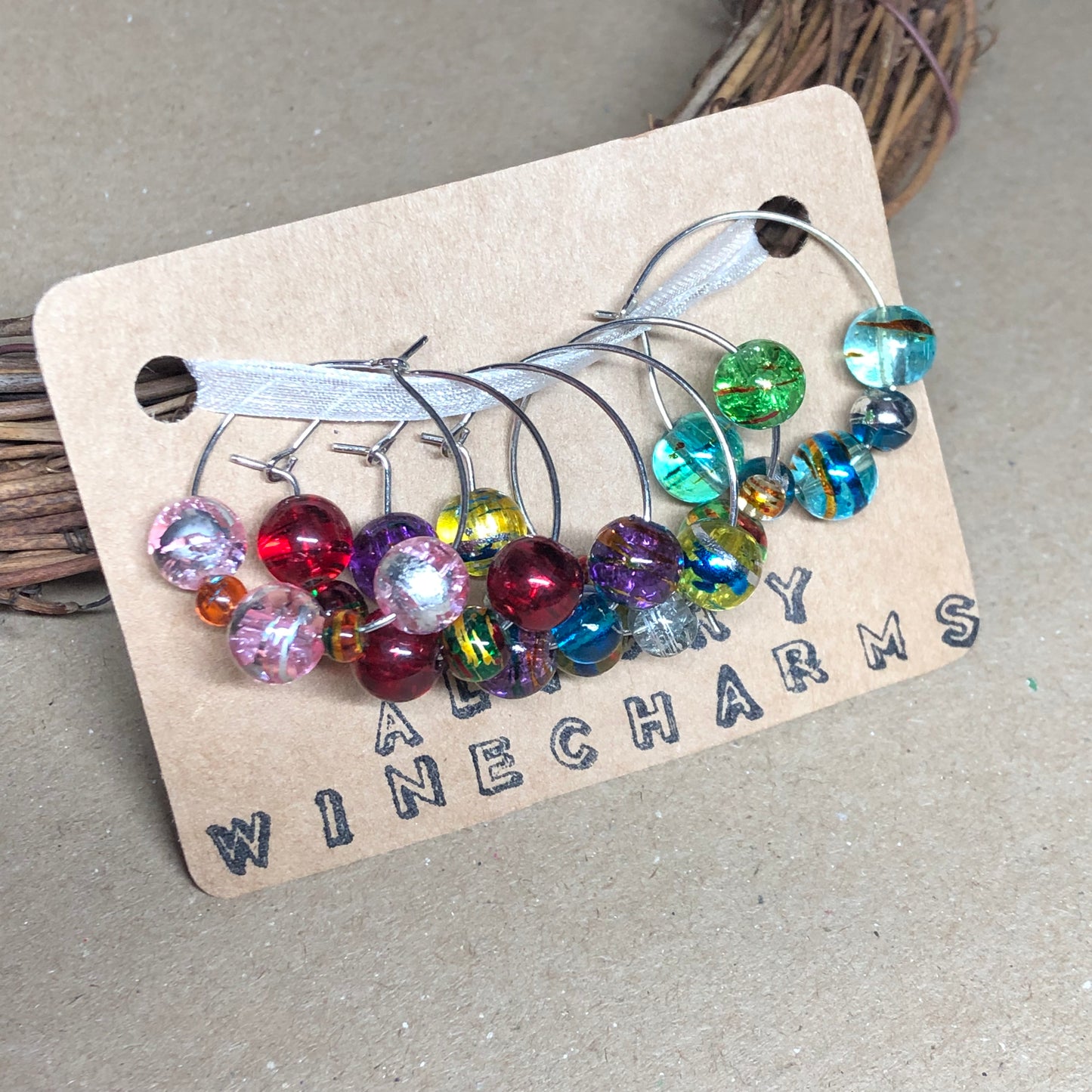 Crackle glass wine glass charms