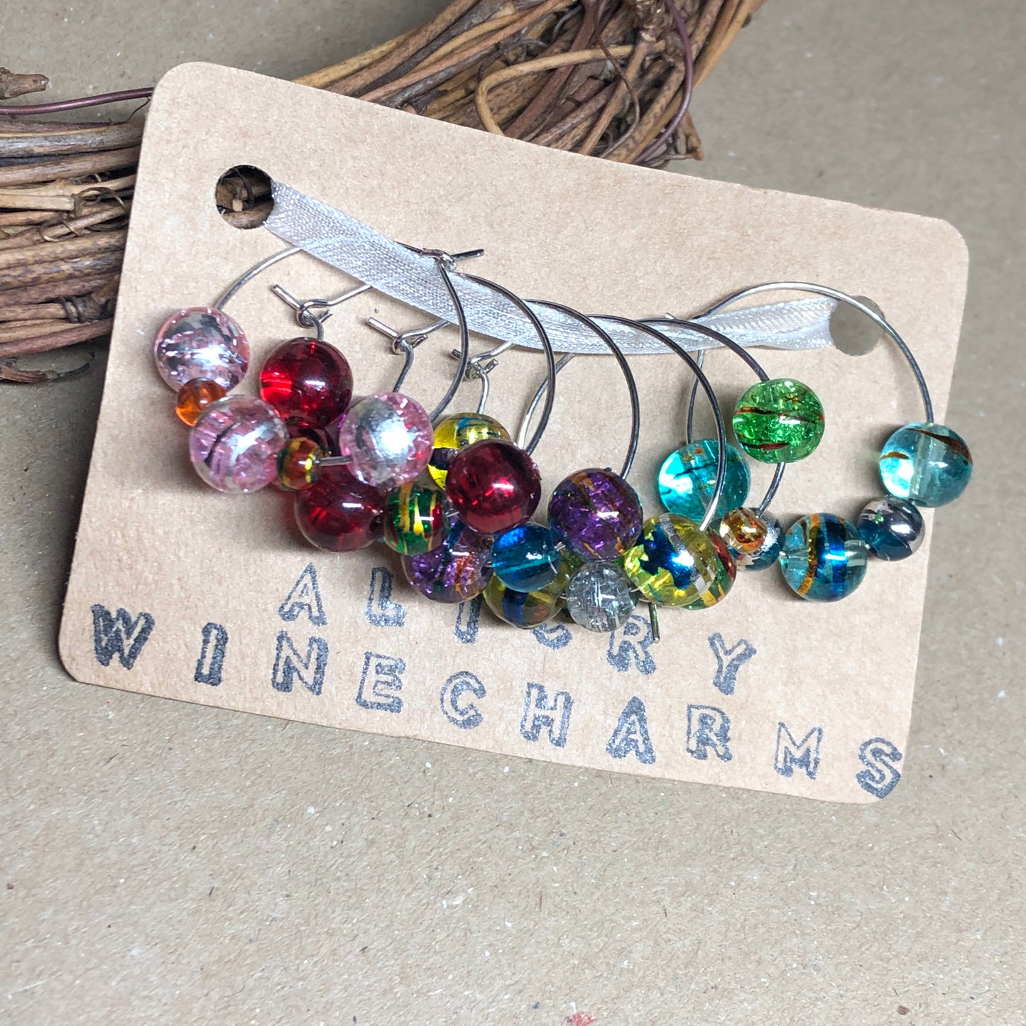 Crackle glass wine glass charms