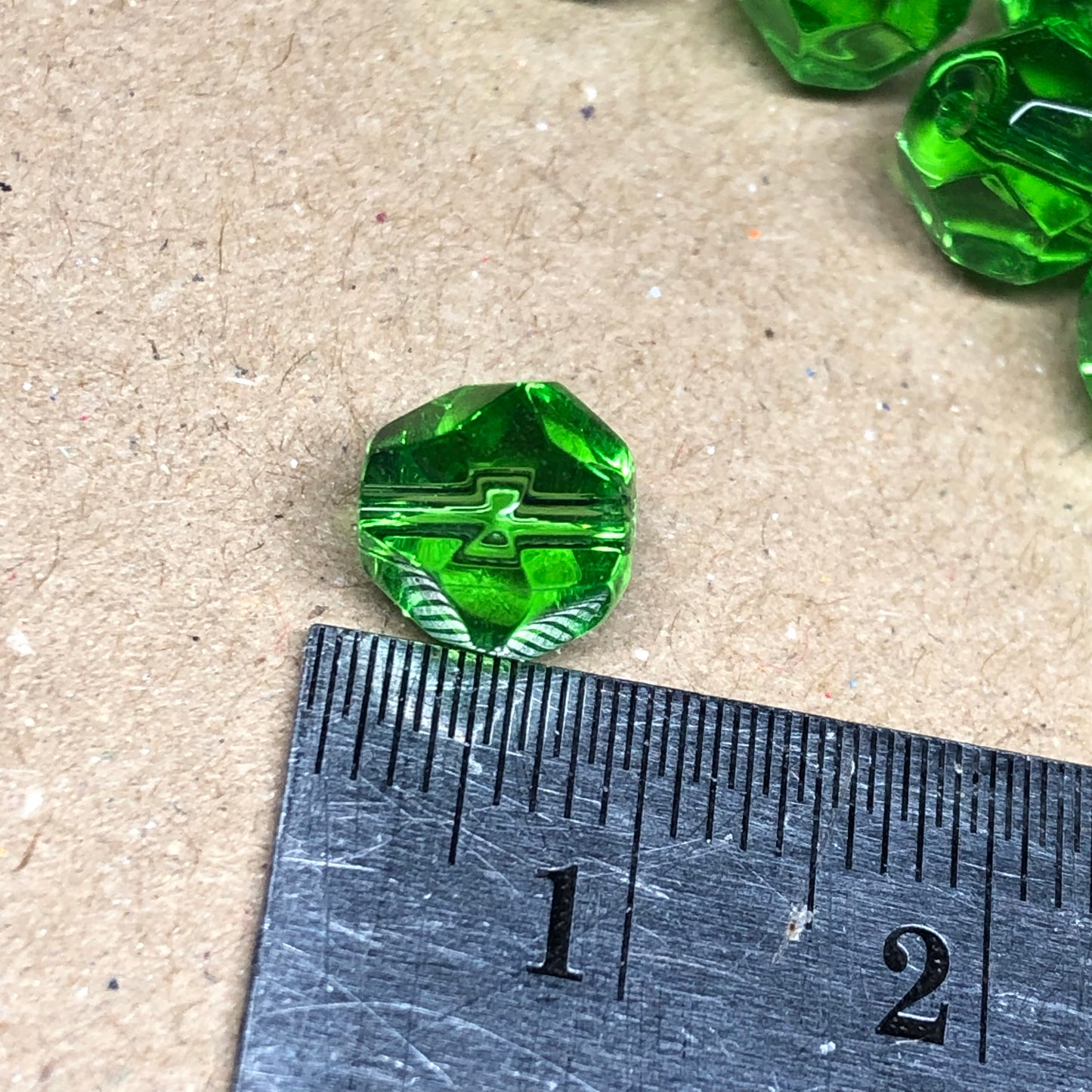 Green faceted glass beads