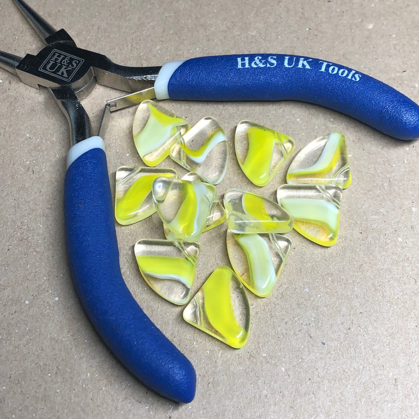 Yellow fan shaped glass beads