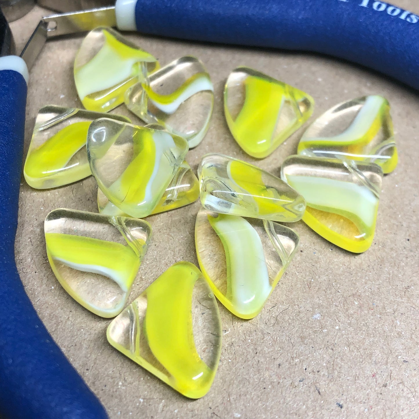 Yellow fan shaped glass beads