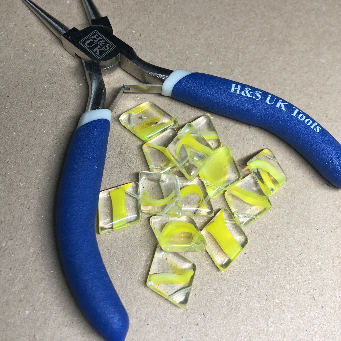 Yellow diamond shaped glass beads