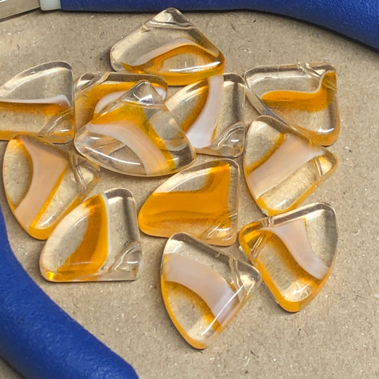 Orange fan shaped glass beads