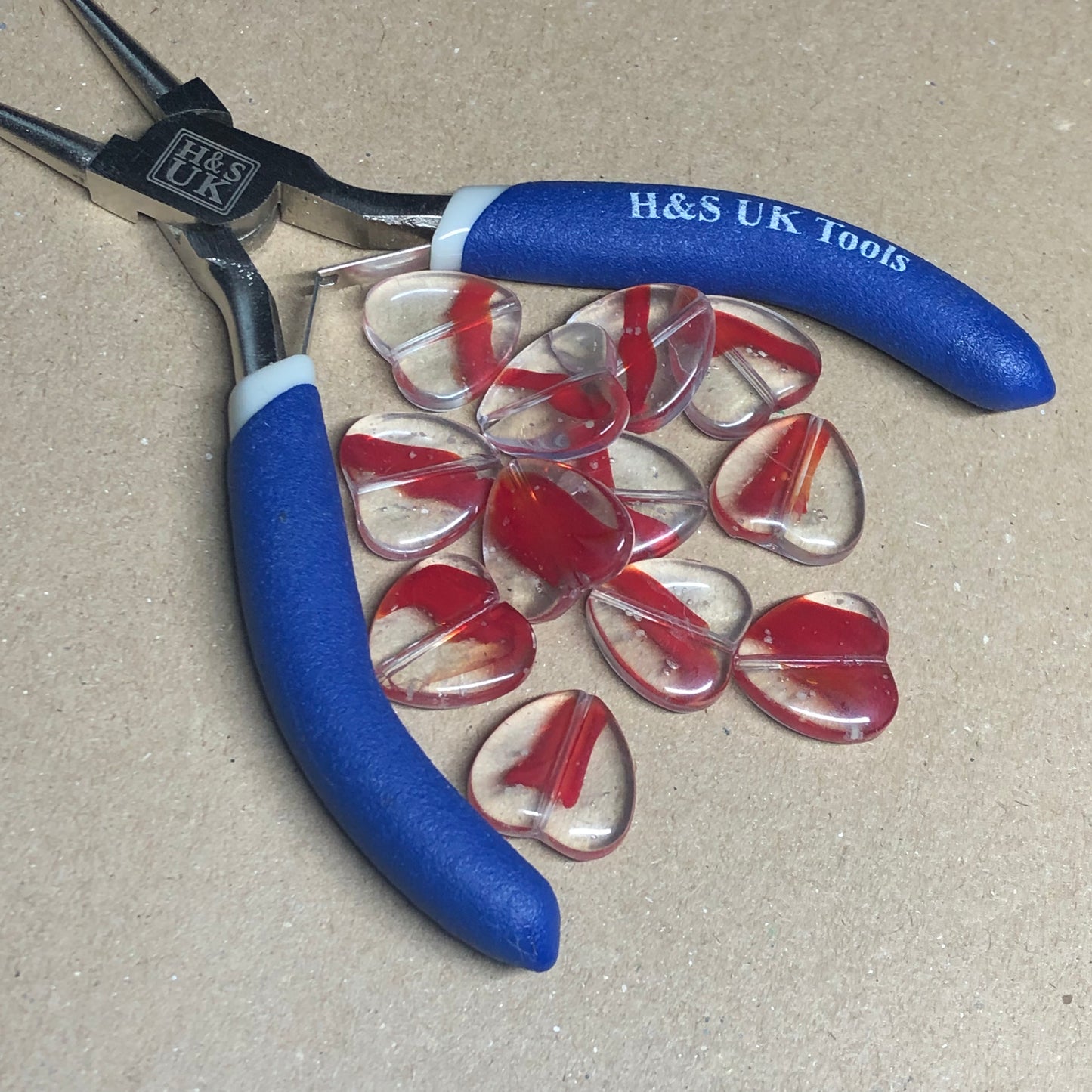 Red heart shaped glass beads