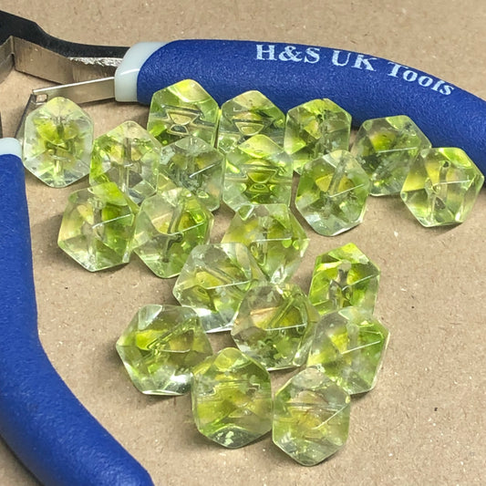 Green faceted cube shaped glass beads