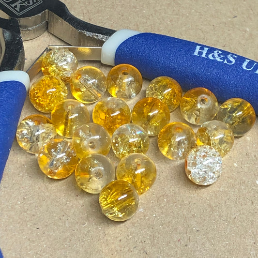 Yellow crackle glass beads