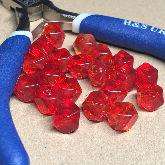 Red faceted cube shaped glass beads