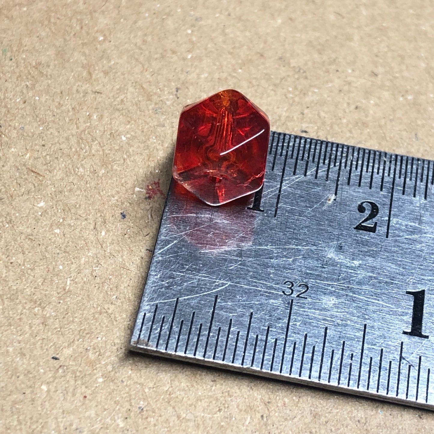 Red faceted cube shaped glass beads