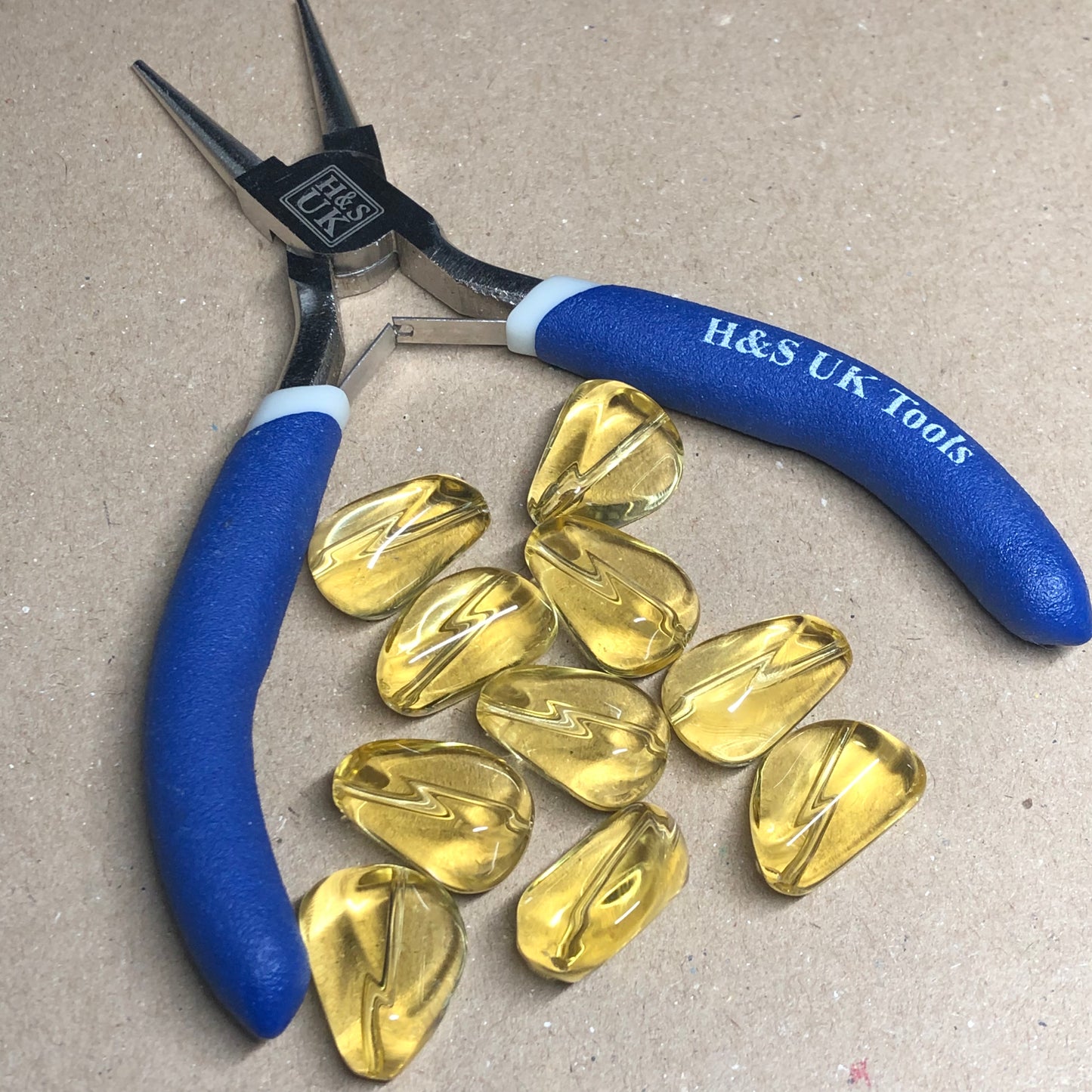 Yellow fan shaped glass beads