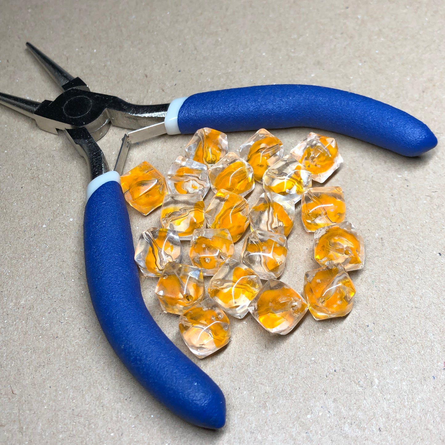 Orange cube shaped glass beads