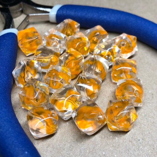 Orange cube shaped glass beads