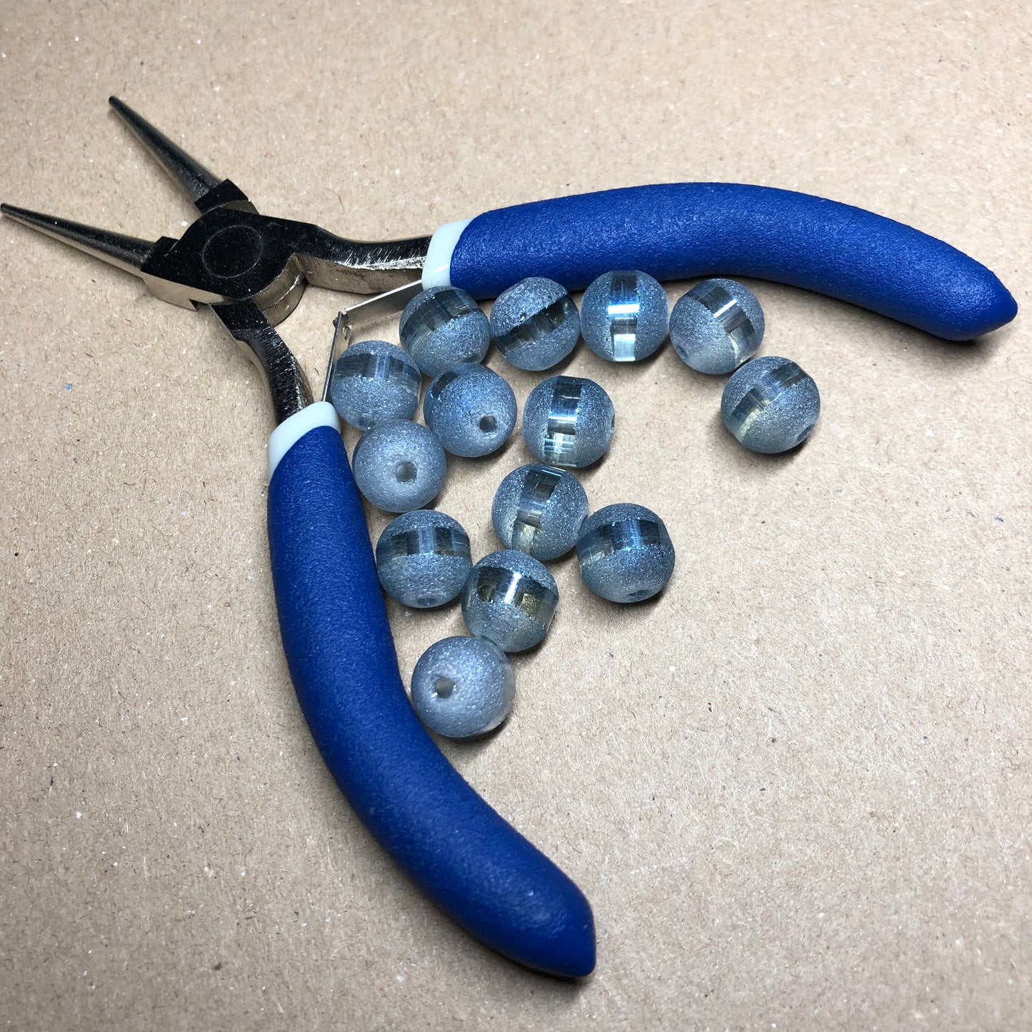 Silver grey blue frosted glass beads