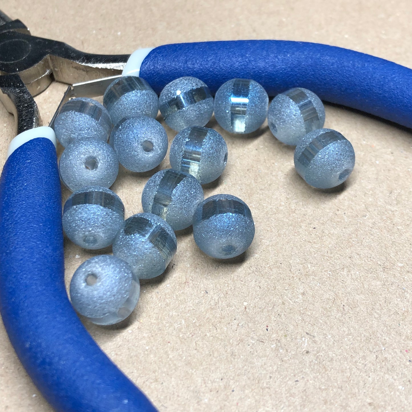 Silver grey blue frosted glass beads