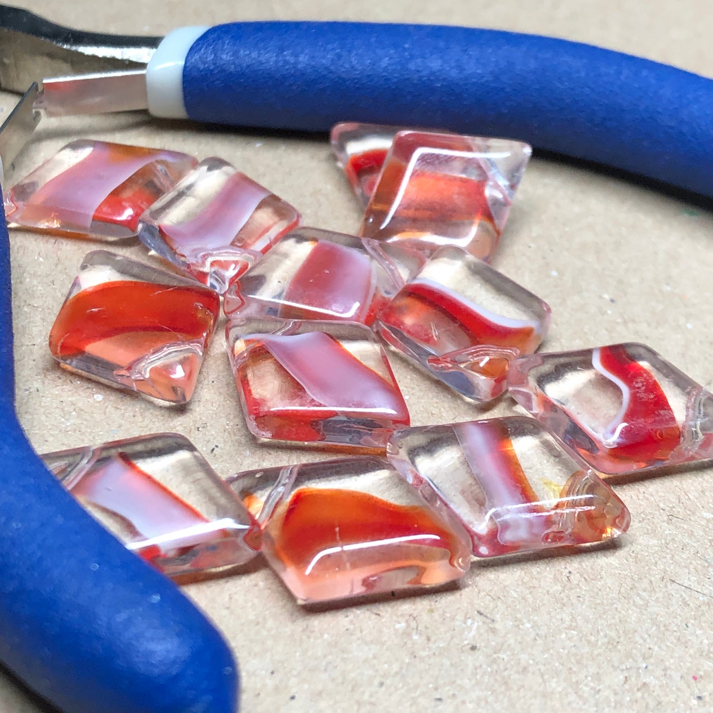 Red diamond shaped glass beads