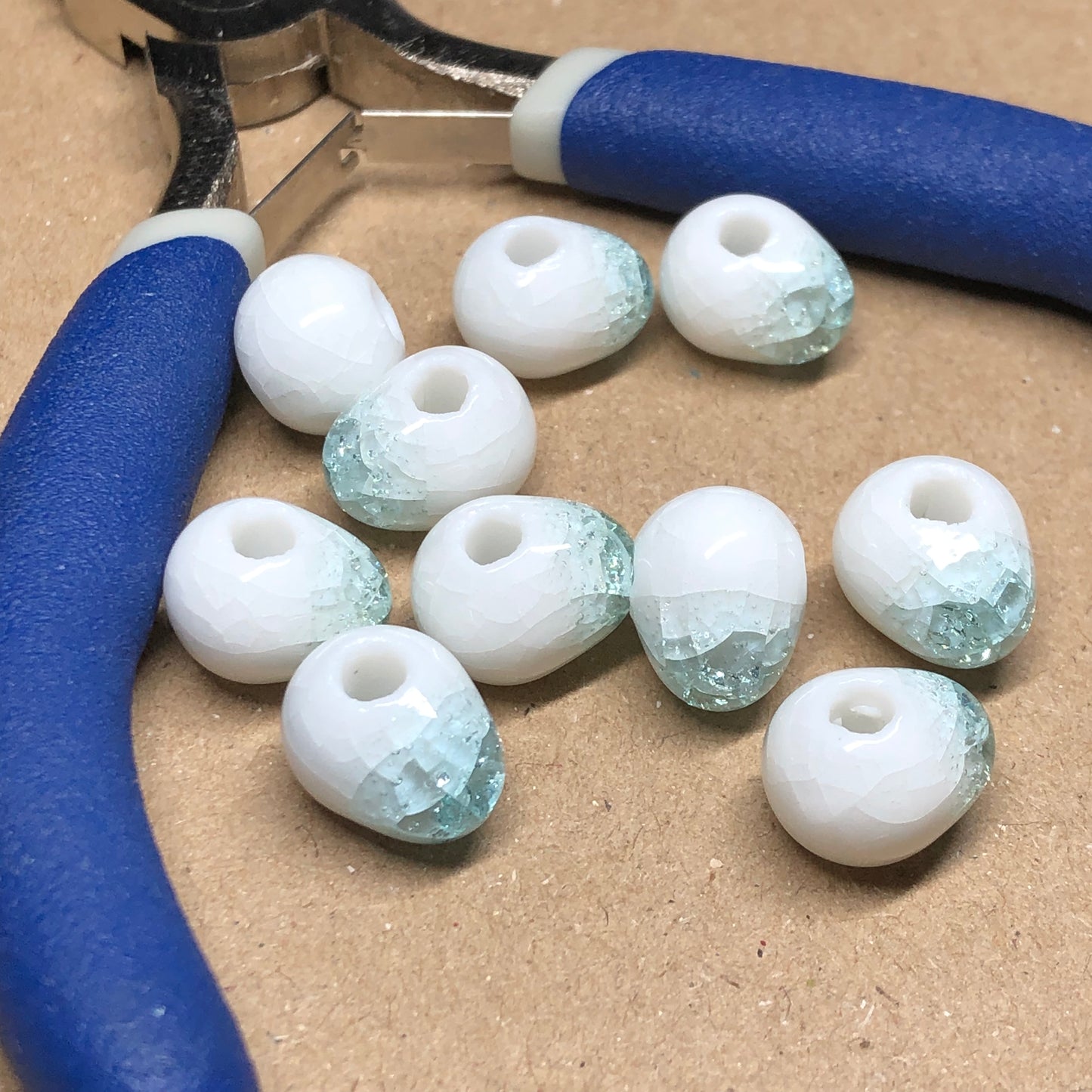 Ice blue white glass egg beads