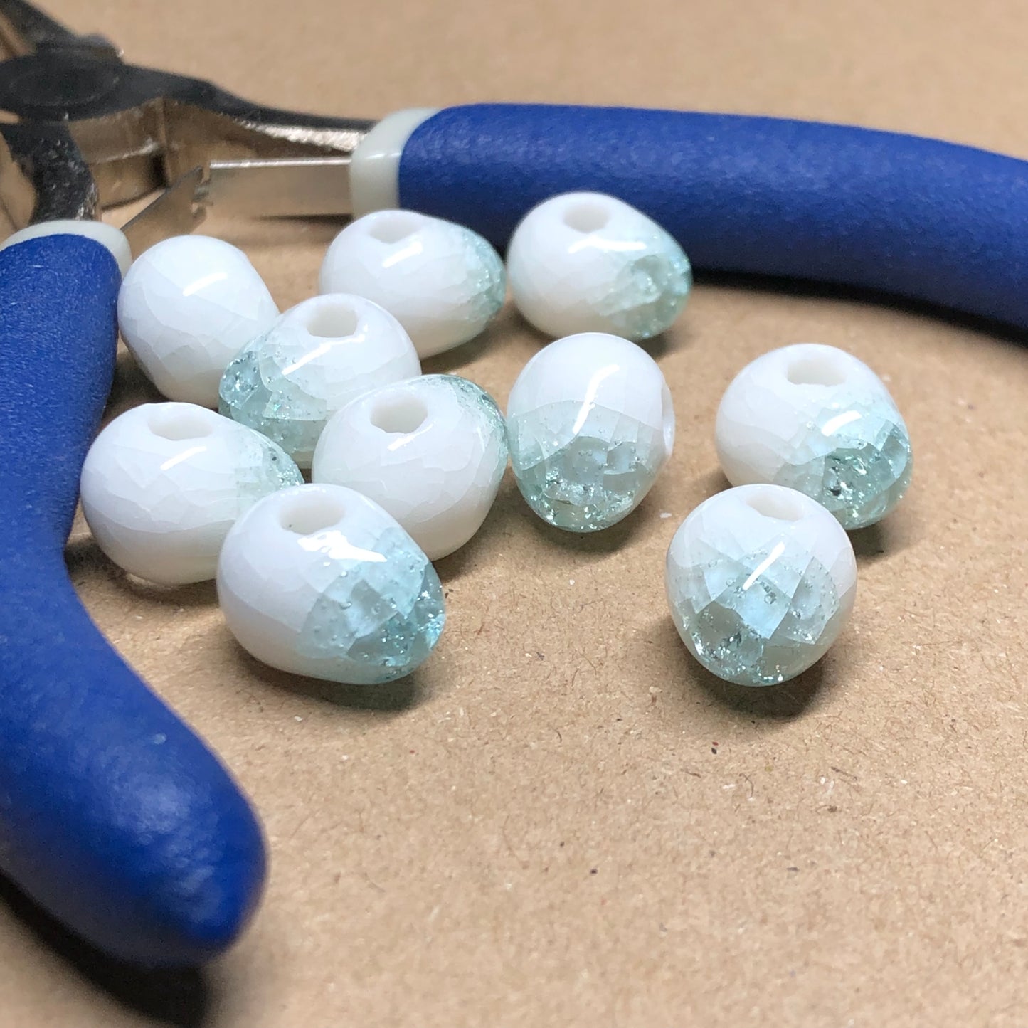 Ice blue white glass egg beads