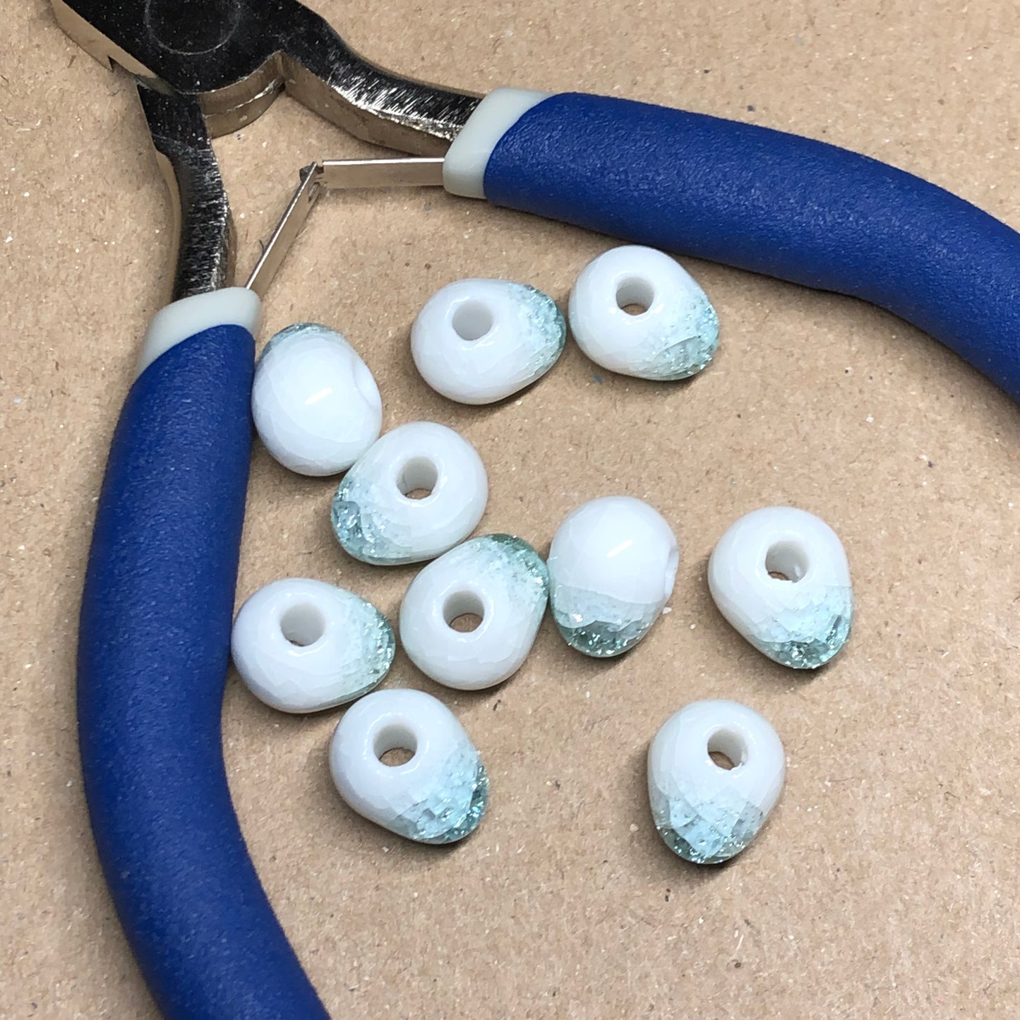 Ice blue white glass egg beads