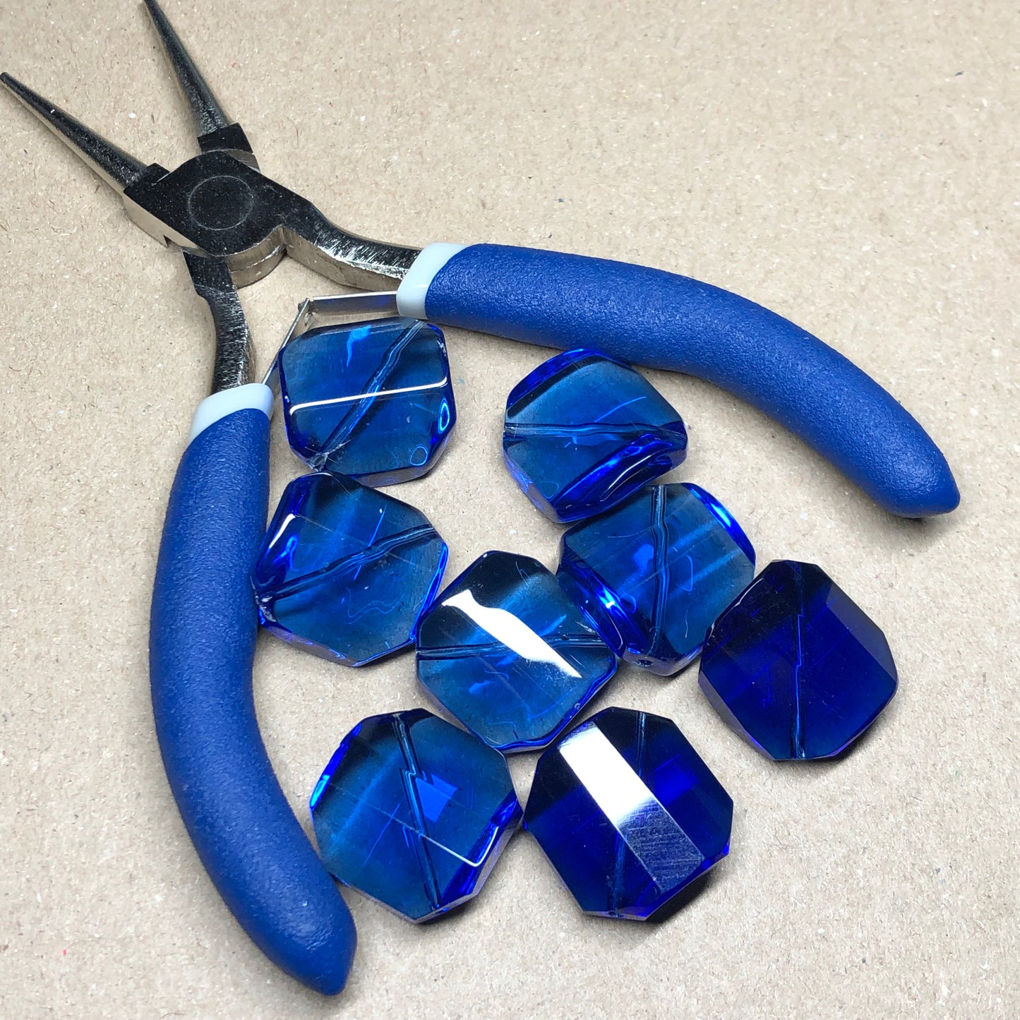 Large faceted cobalt blue glass beads