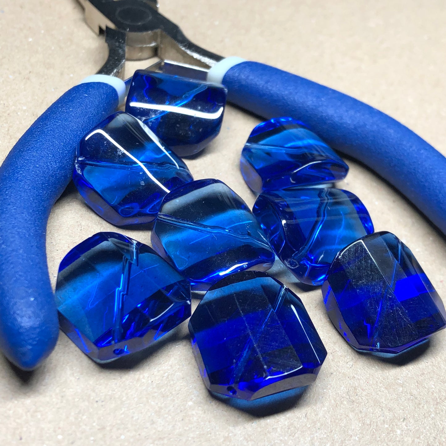 Large faceted cobalt blue glass beads