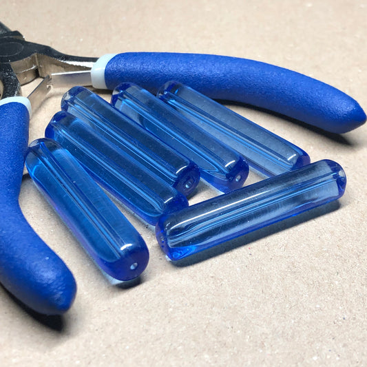 Long blue glass tube beads