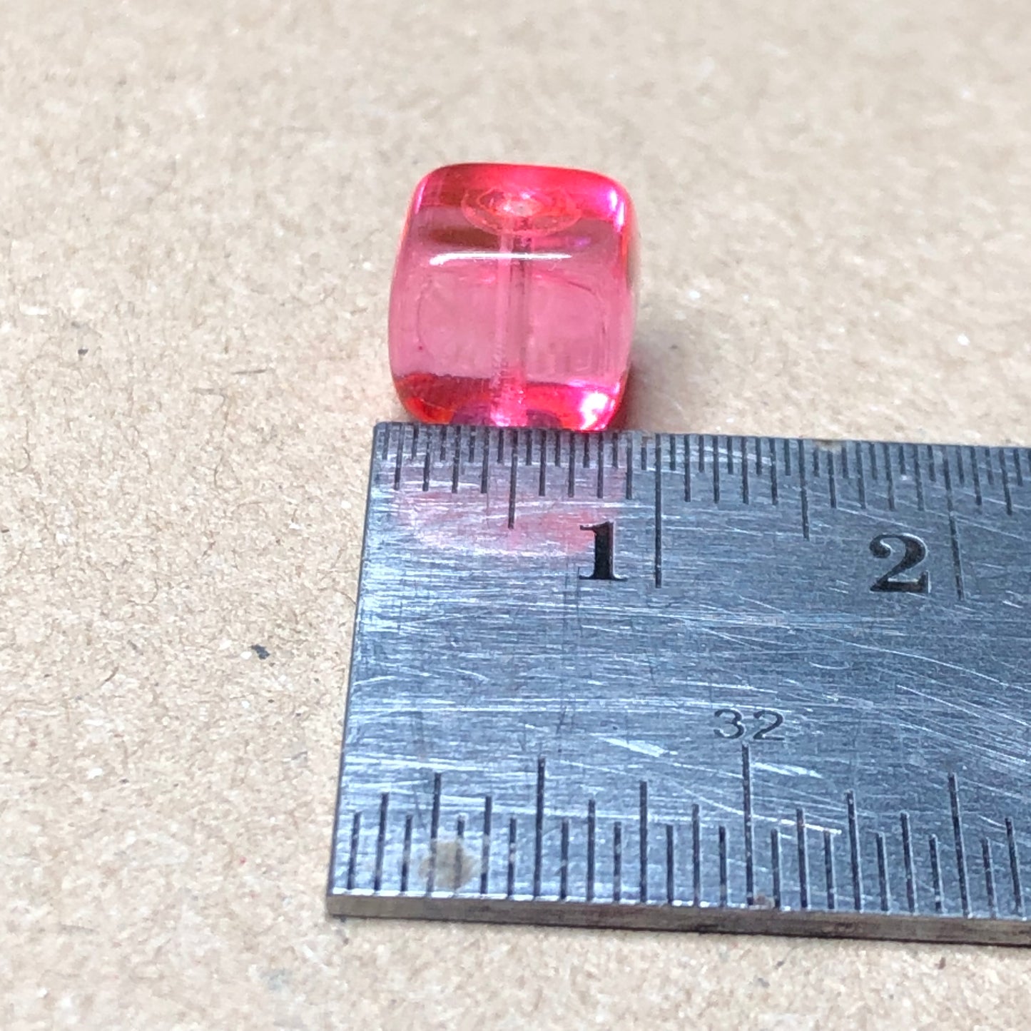 Bright pink glass cube beads