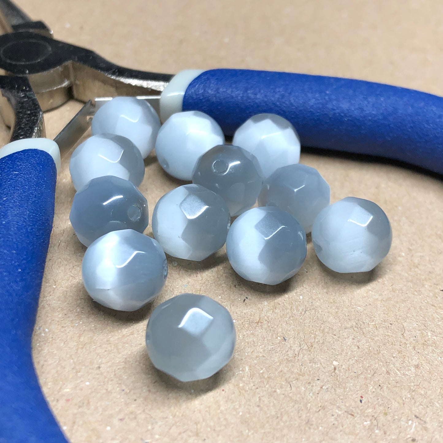 Silver grey shimmer glass beads