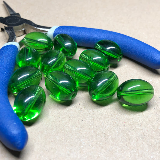 Oval green glass beads