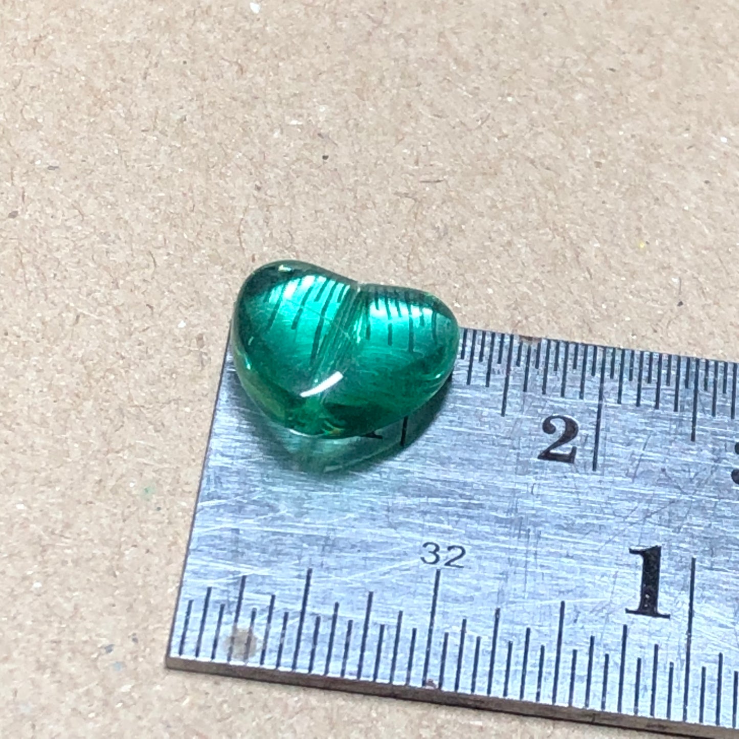 Green heart glass beads