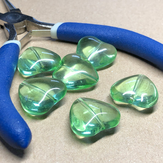 Large green glass heart beads