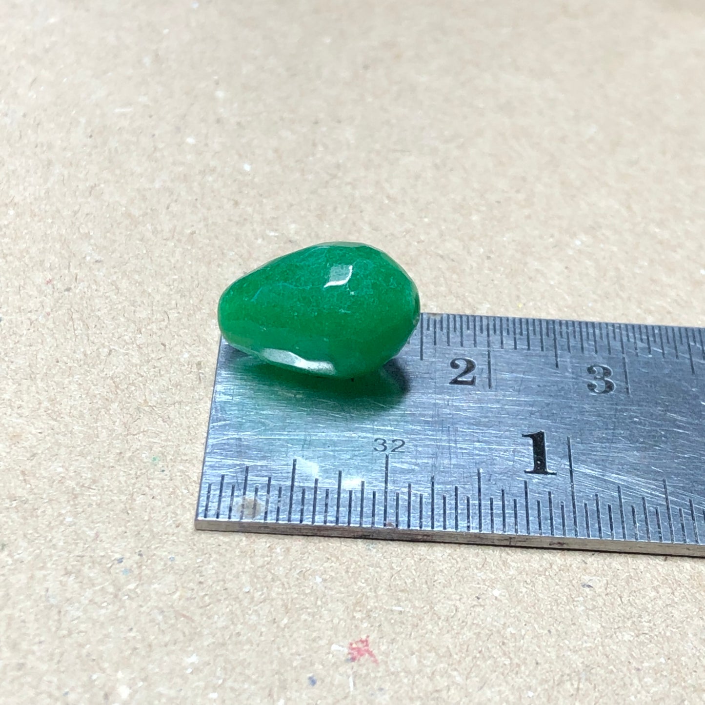 Deep green faceted teardrop glass beads