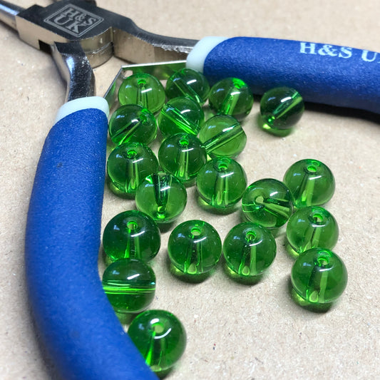 Green round glass beads 8mm