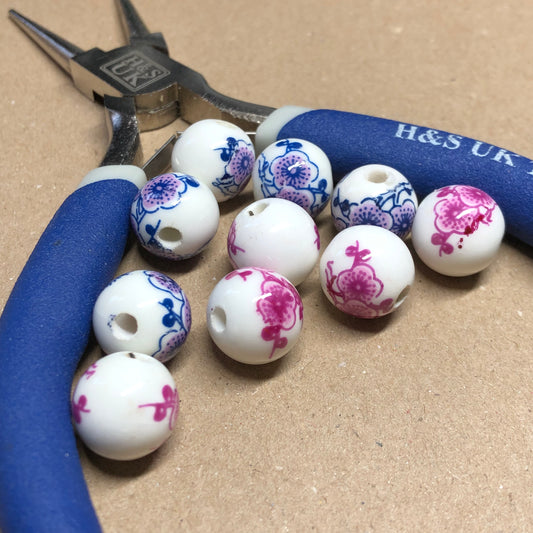 Flower printed ceramic beads