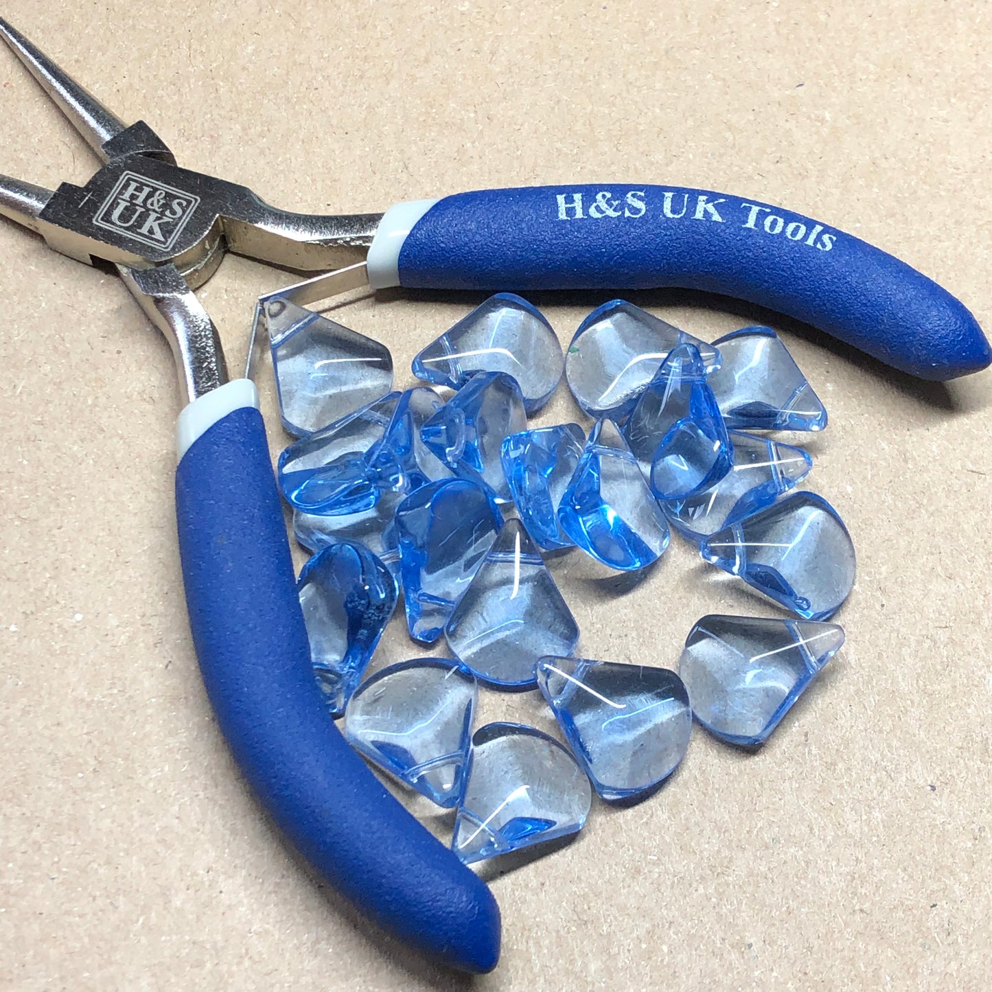 Blue round edge fan glass beads