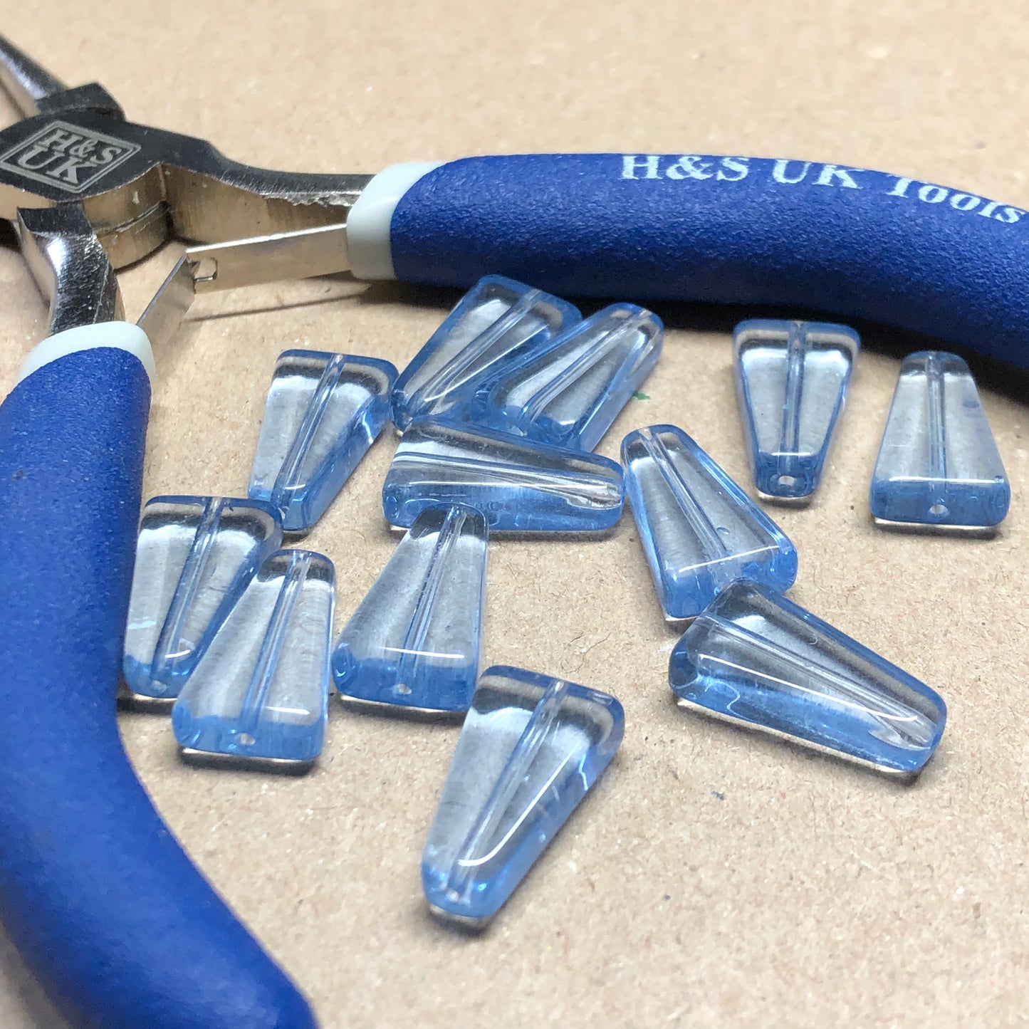 Blue rhomboid glass beads