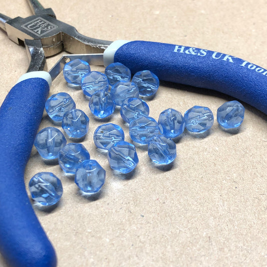 Blue faceted glass beads