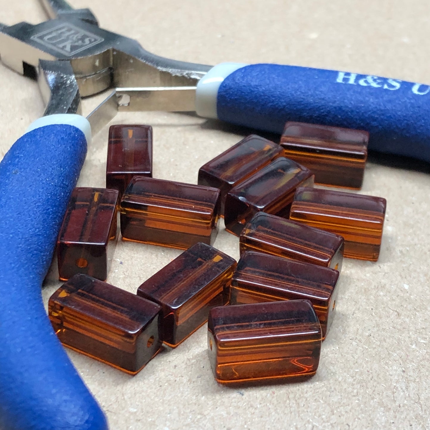 Brown rectangle tube glass beads