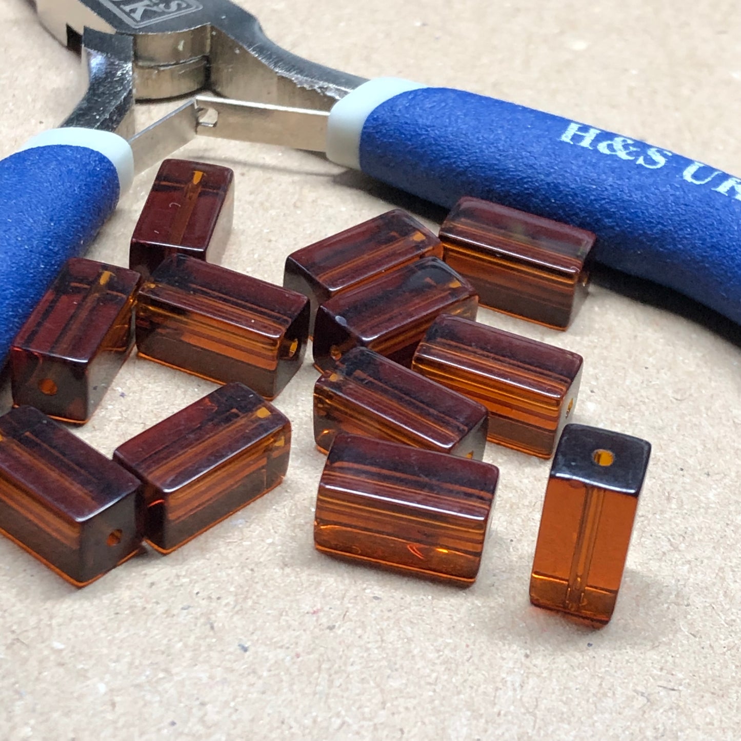 Brown rectangle tube glass beads