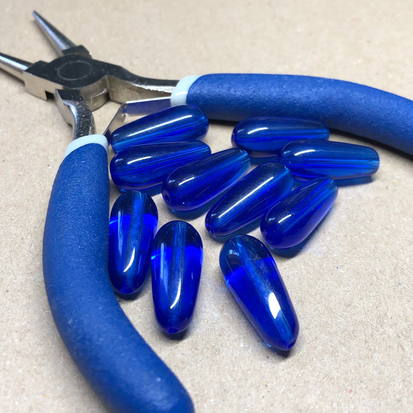 Cobalt blue elongated glass waterdrop beads