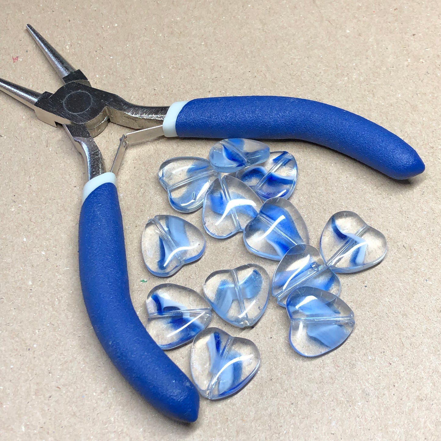 Blue heart shaped glass beads