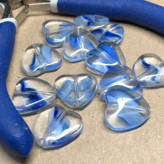 Blue heart shaped glass beads