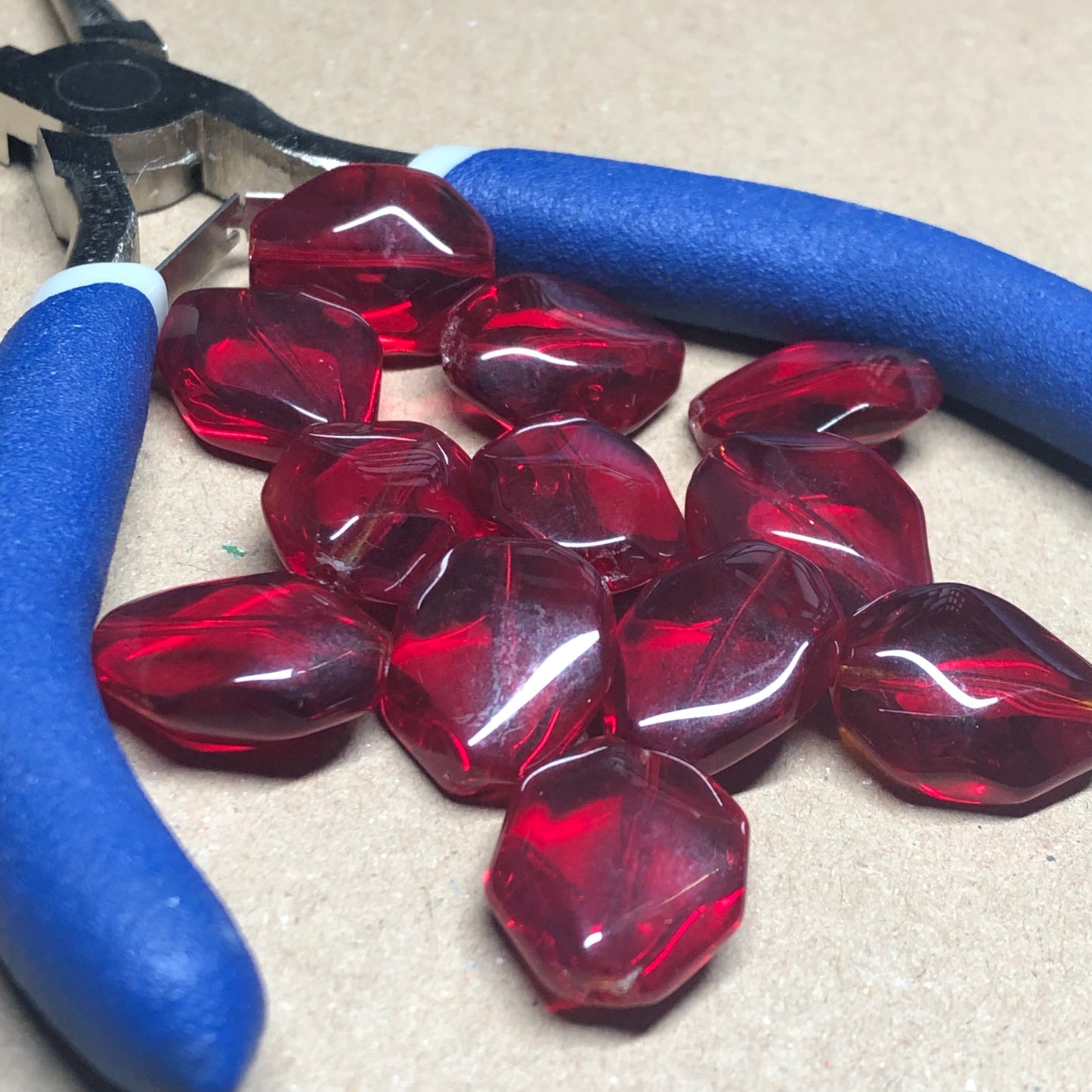 Deep red faceted octagonal glass beads